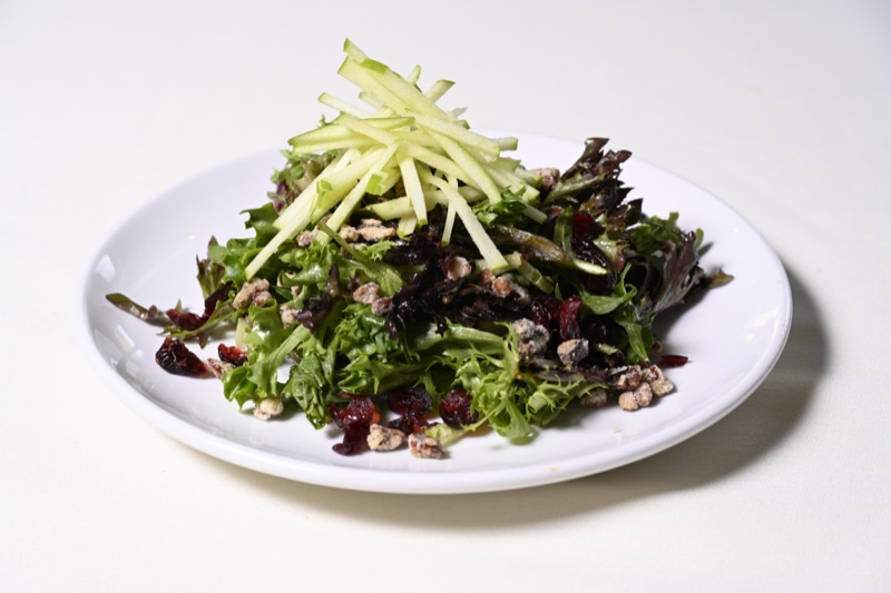 Apple and pecan baby lettuce salad